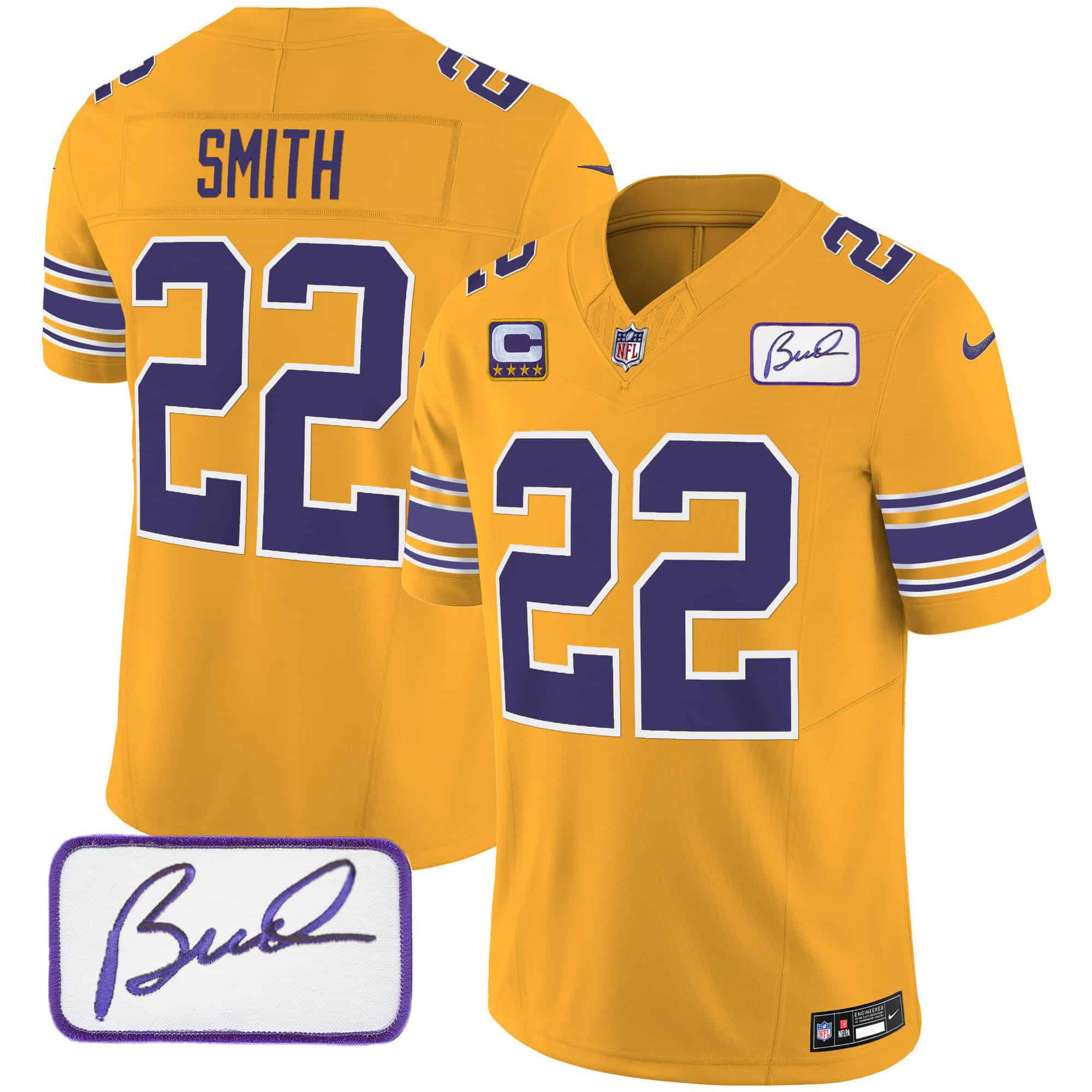 Men Minnesota Vikings #22 Smith Yellow 2024 Nike Bud Grant Patch Classic Limited NFL Jersey->indianapolis colts->NFL Jersey
